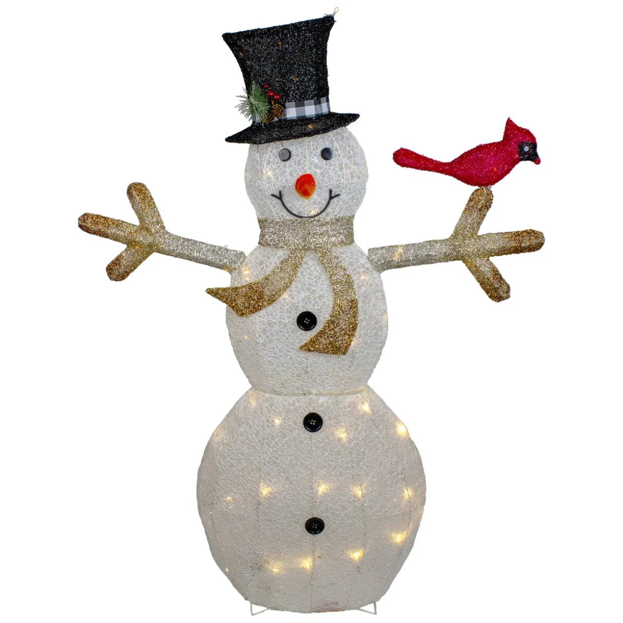 49" White and Black LED Lighted Snowman with Top Hat Christmas Outdoor Decoration