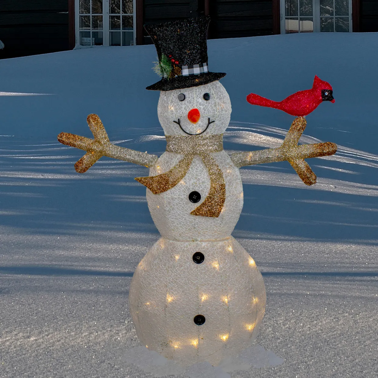 49" White and Black LED Lighted Snowman with Top Hat Christmas Outdoor Decoration