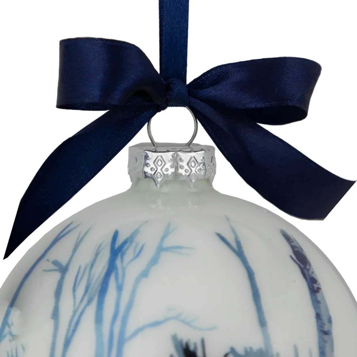 4" White and Blue Moose Glass Christmas Ball Ornament