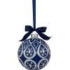 4" White and Blue Mosaic Glass Christmas Ball Ornament
