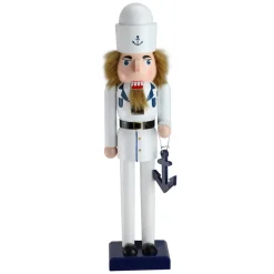 15" White and Blue Navy Sailor Wooden Christmas Nutcracker