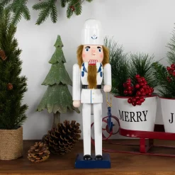 15" White and Blue Navy Sailor Wooden Christmas Nutcracker