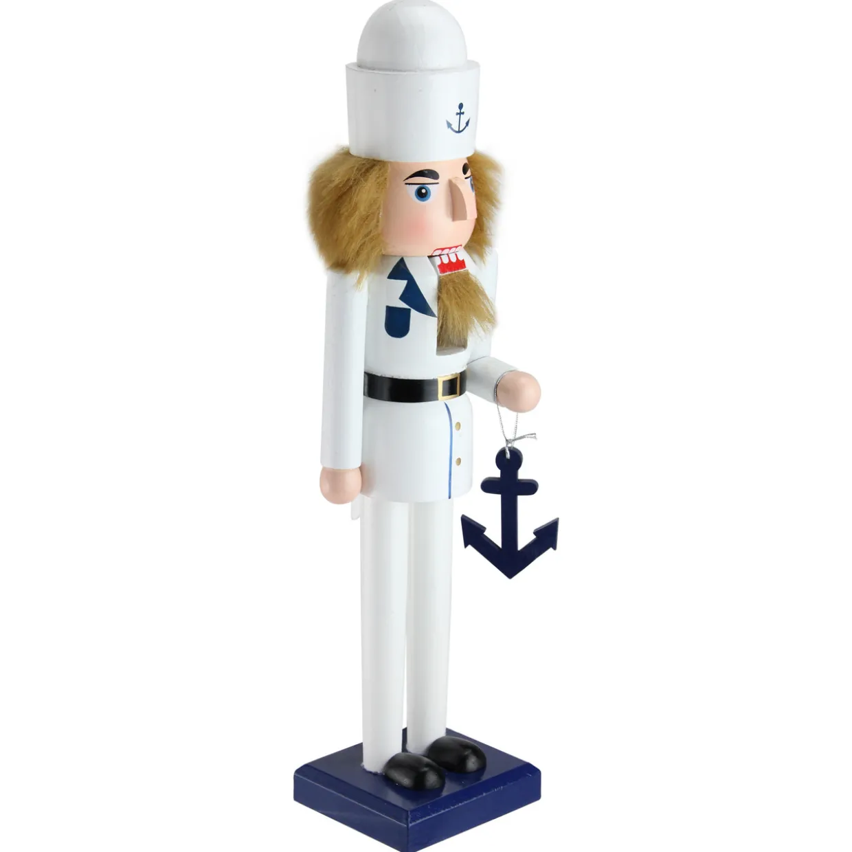 15" White and Blue Navy Sailor Wooden Christmas Nutcracker