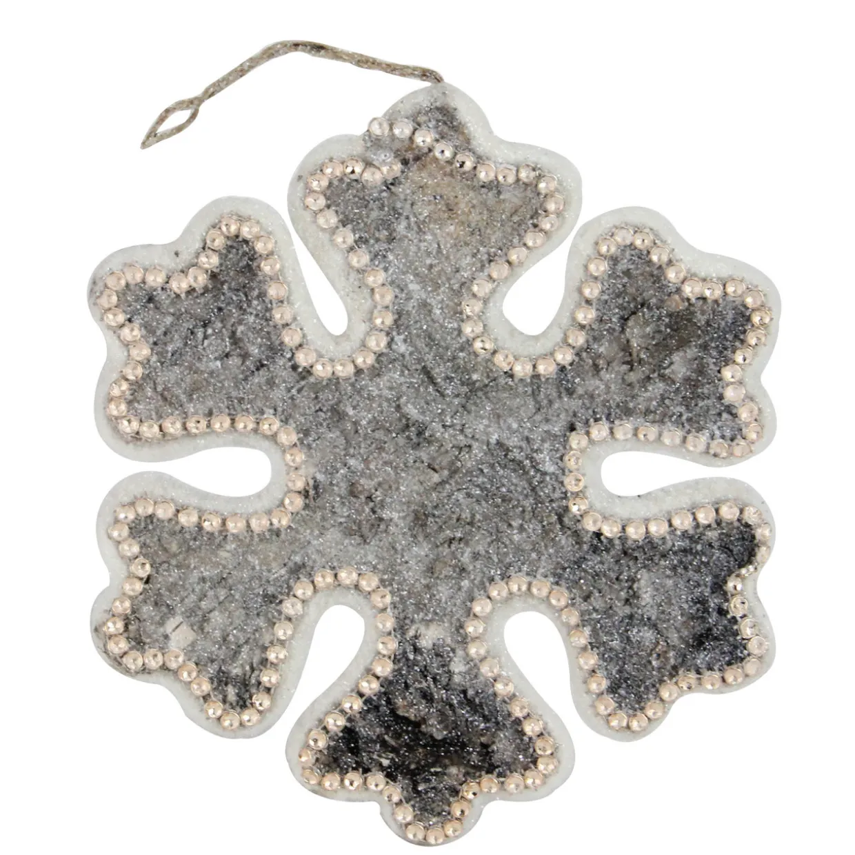 8" White and Brown Rustic Embellished Christmas Snowflake Ornament