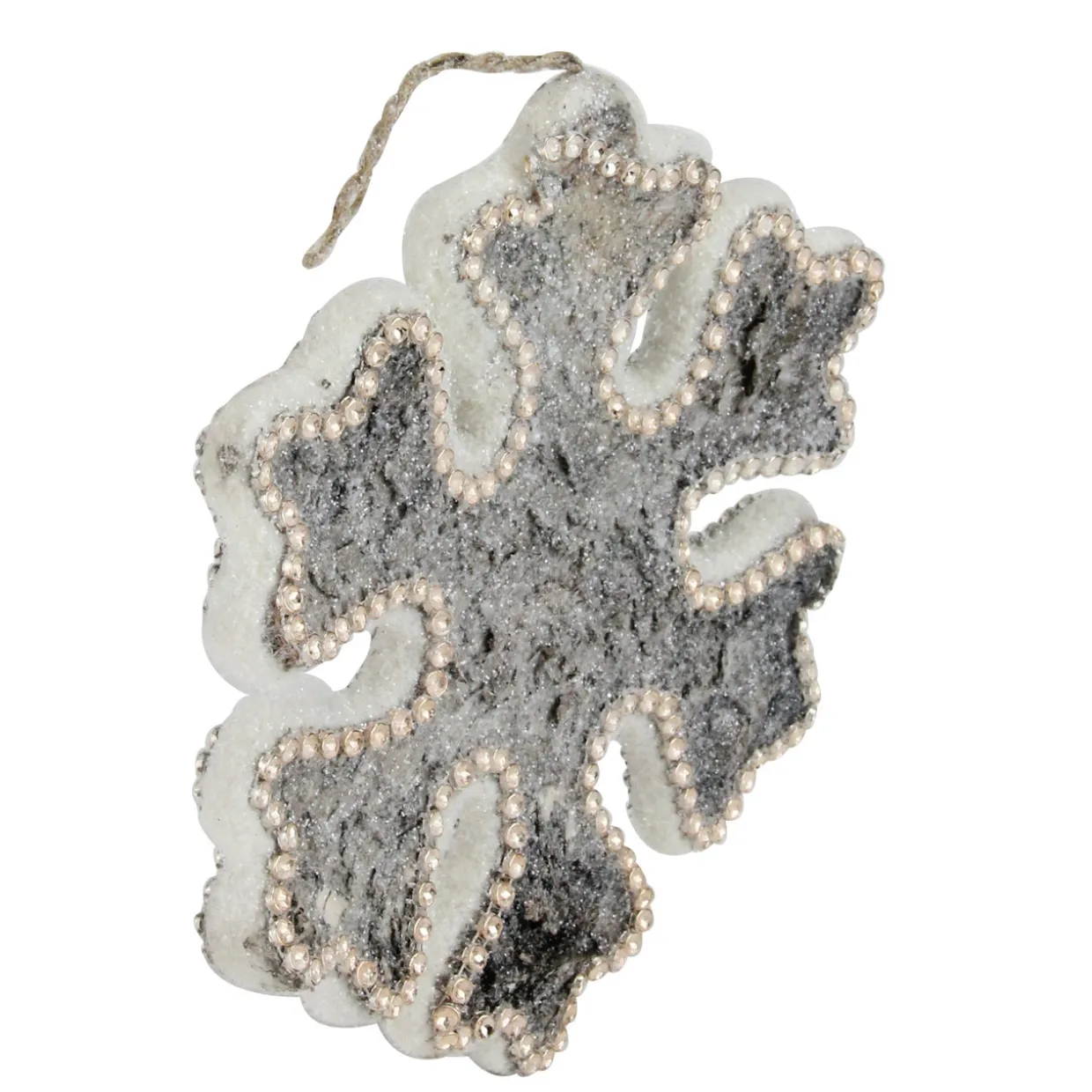8" White and Brown Rustic Embellished Christmas Snowflake Ornament