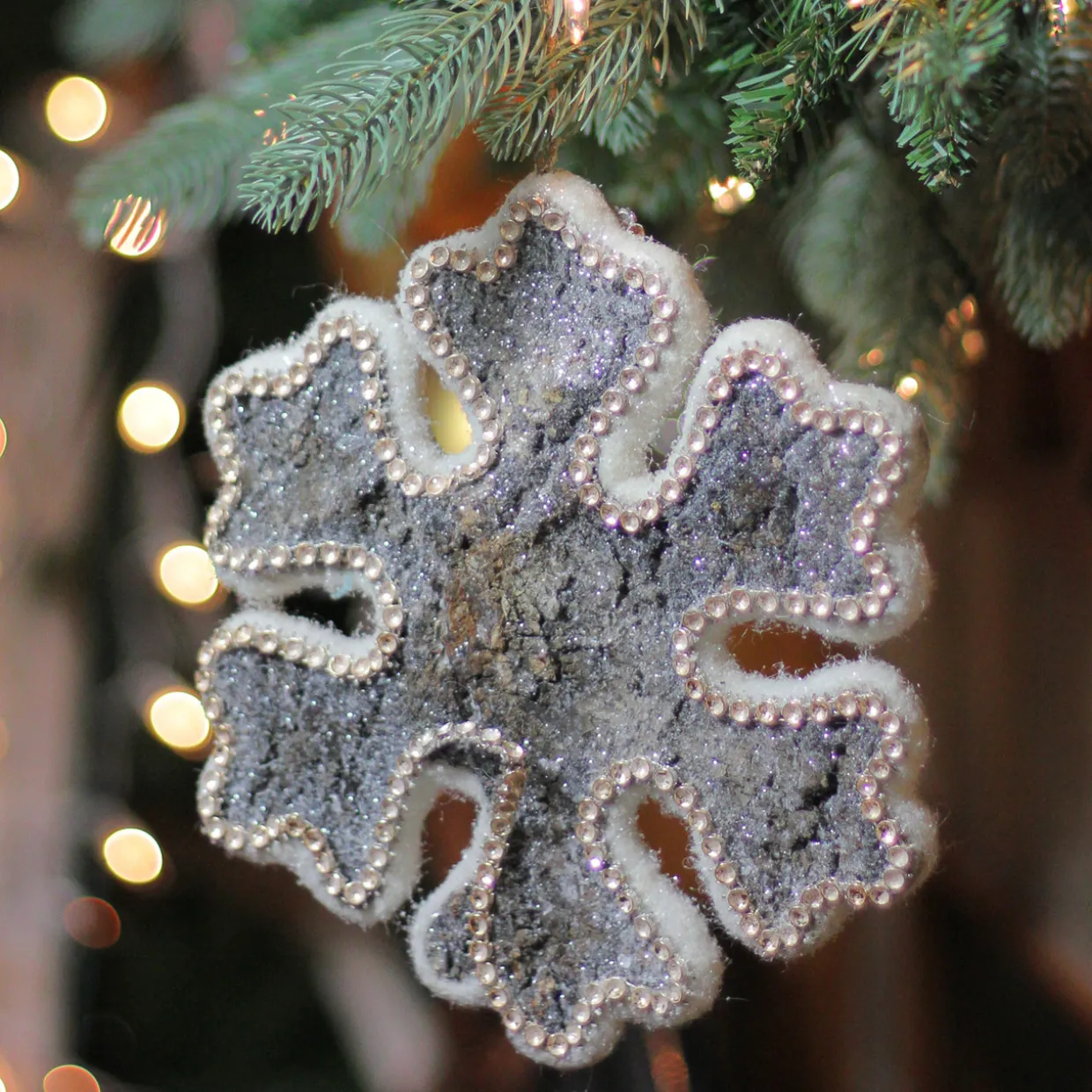 8" White and Brown Rustic Embellished Christmas Snowflake Ornament