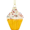 3" White and Golden Cupcake Glass Christmas Hanging Ornament