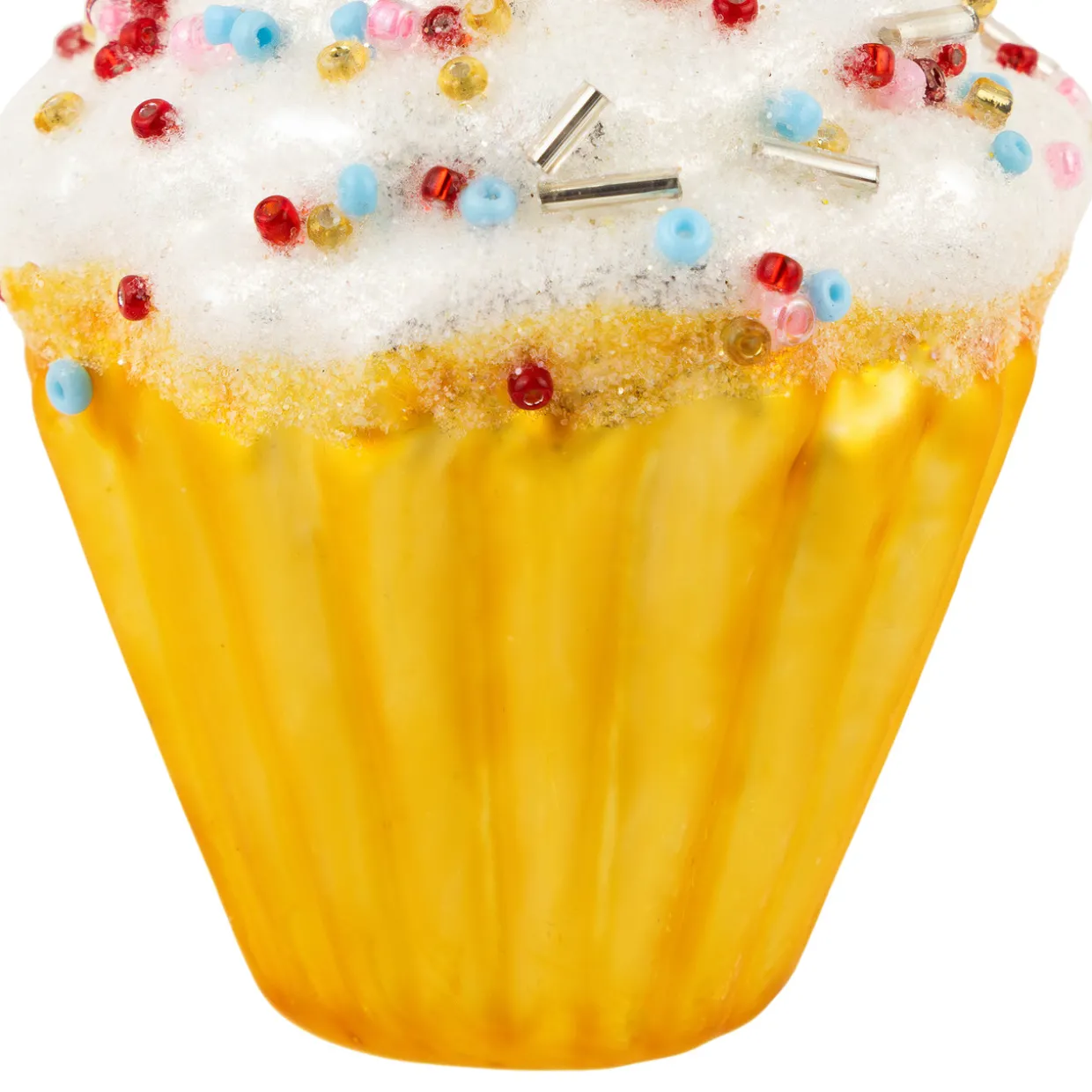 3" White and Golden Cupcake Glass Christmas Hanging Ornament