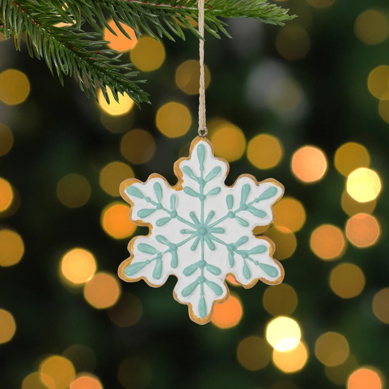 3.75" White and Green Christmas Snowflake Ornament