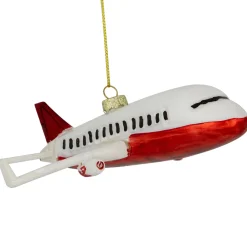 5.75" White and Red Airplane Glass Christmas Ornament