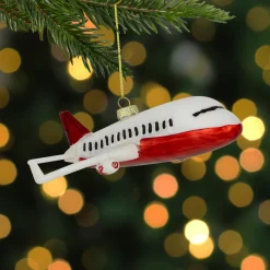 5.75" White and Red Airplane Glass Christmas Ornament