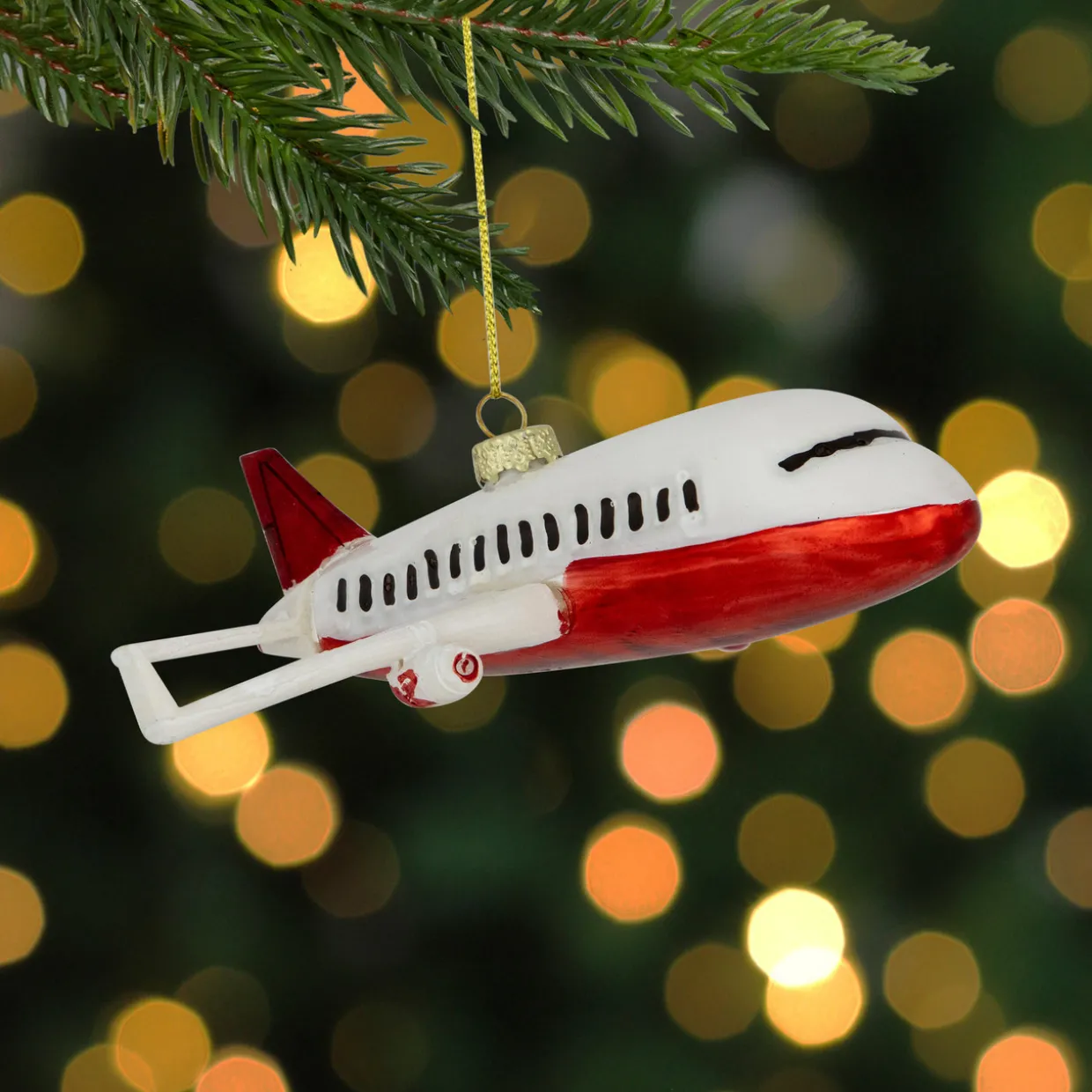 5.75" White and Red Airplane Glass Christmas Ornament