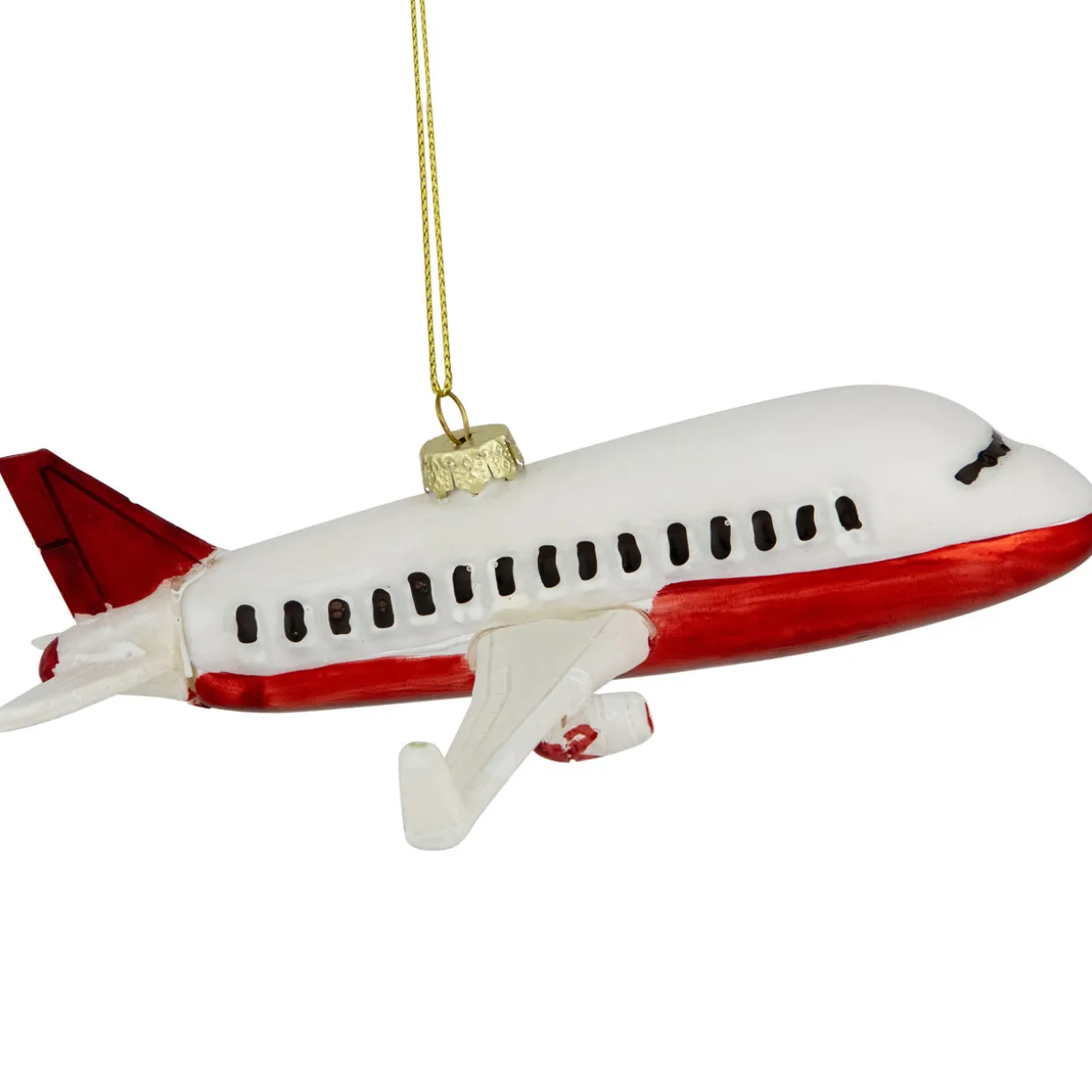 5.75" White and Red Airplane Glass Christmas Ornament