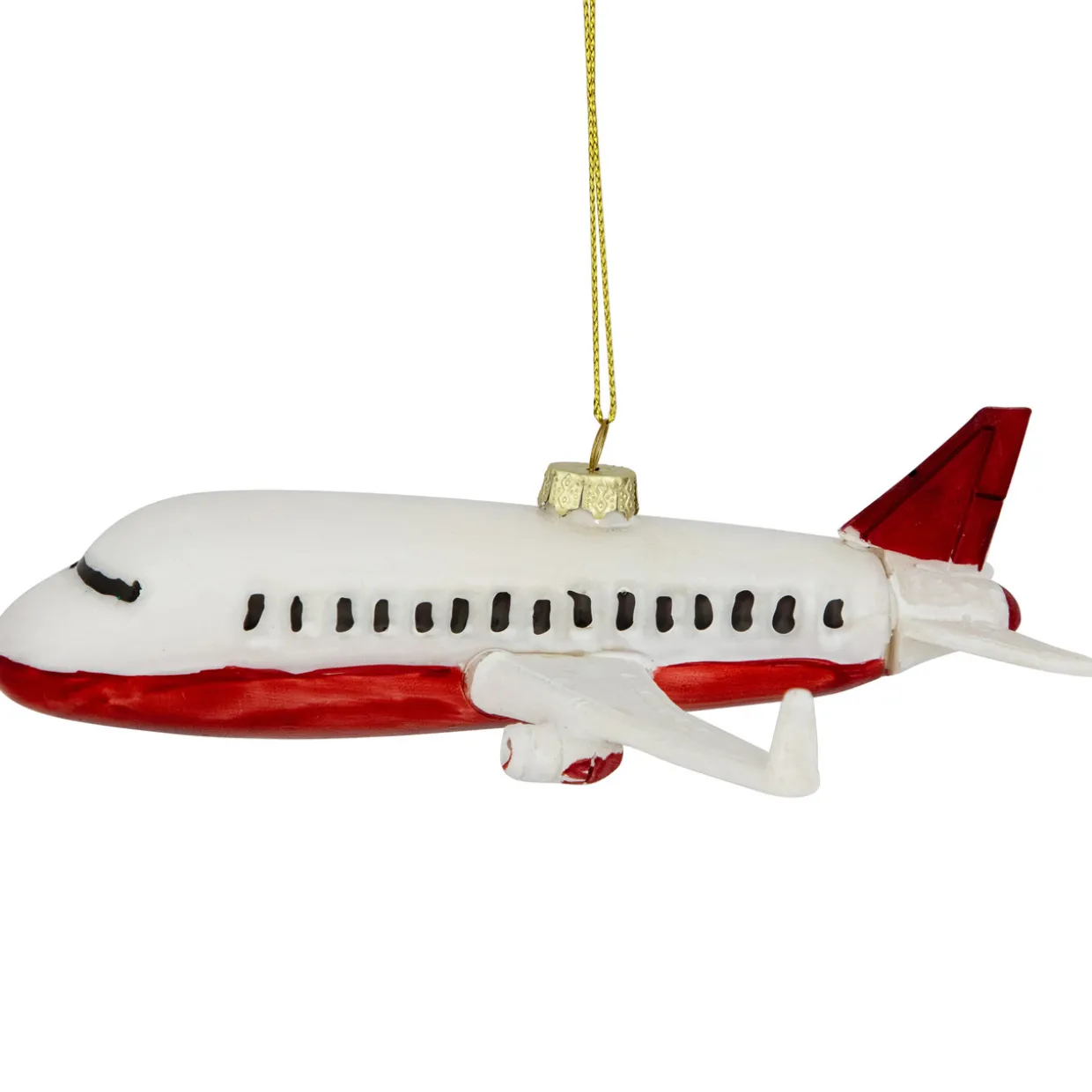 5.75" White and Red Airplane Glass Christmas Ornament