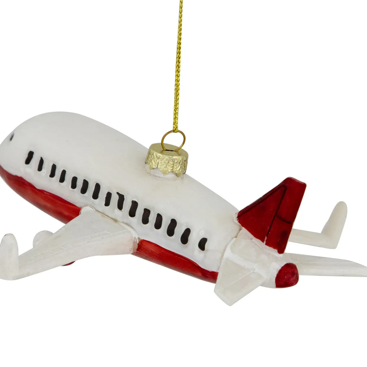 5.75" White and Red Airplane Glass Christmas Ornament