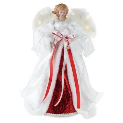 14" White and Red Angel with Lighted Wings Christmas Tree Topper