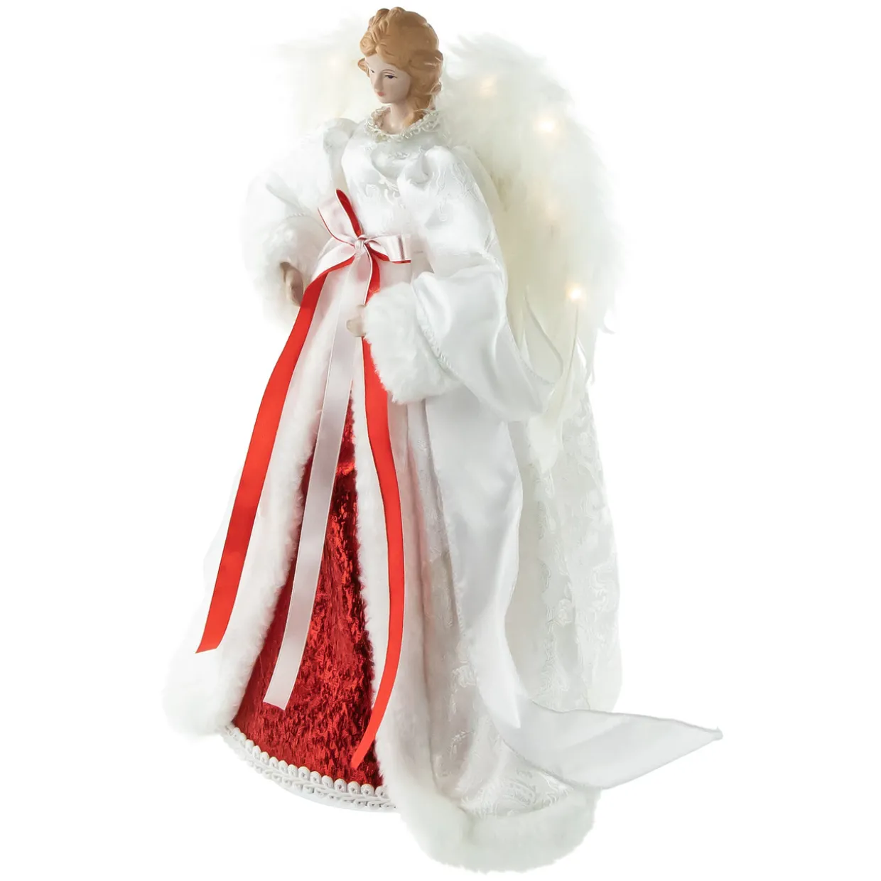 14" White and Red Angel with Lighted Wings Christmas Tree Topper