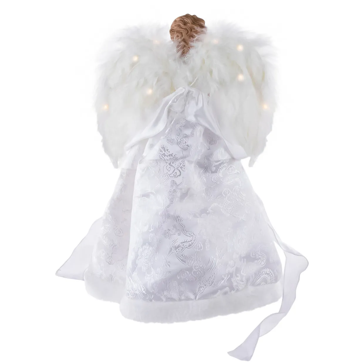 14" White and Red Angel with Lighted Wings Christmas Tree Topper