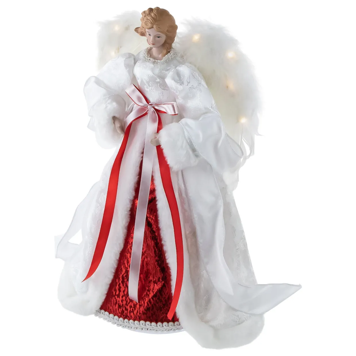 14" White and Red Angel with Lighted Wings Christmas Tree Topper