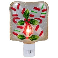 6" White and Red Candy Canes Glass Christmas Night Light