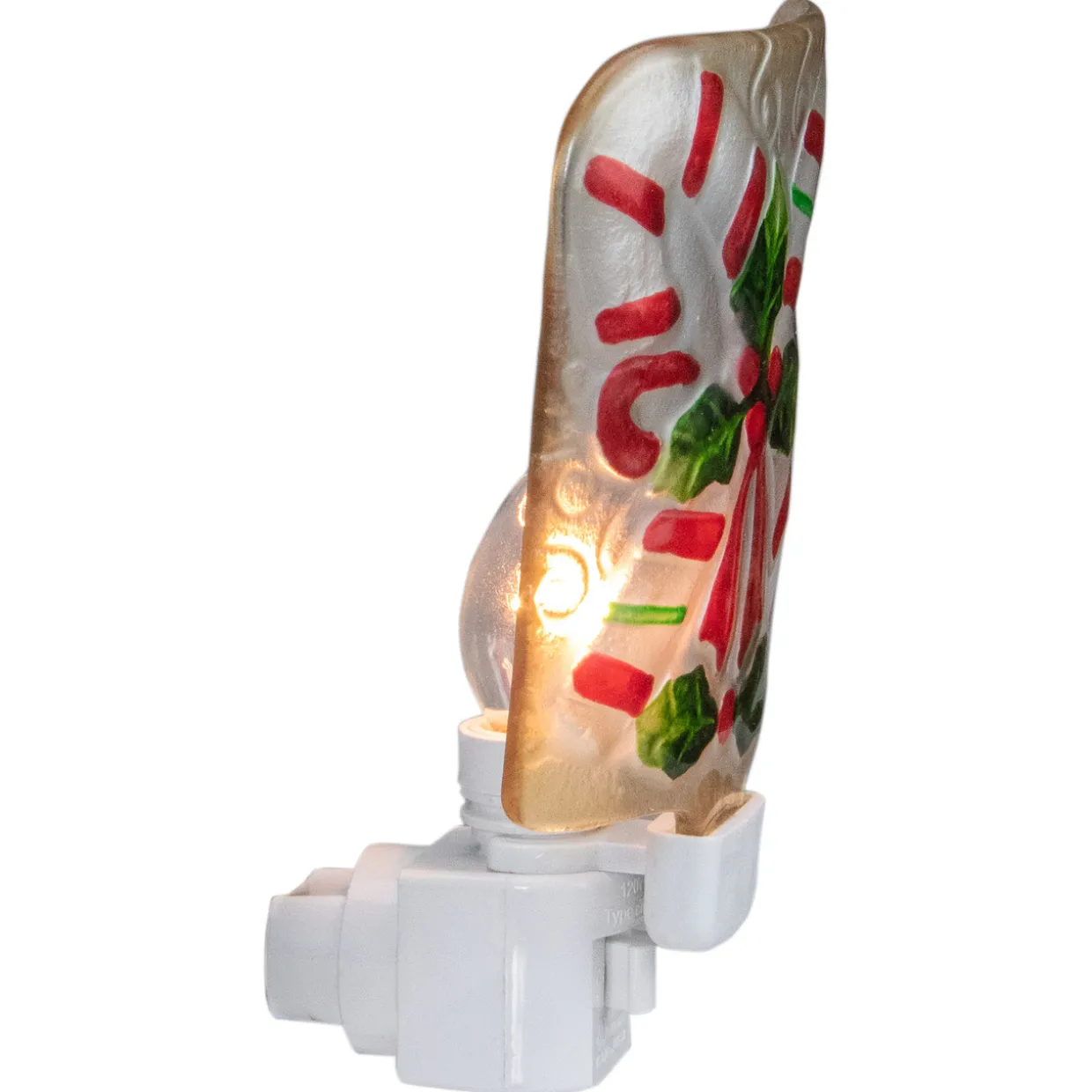 6" White and Red Candy Canes Glass Christmas Night Light