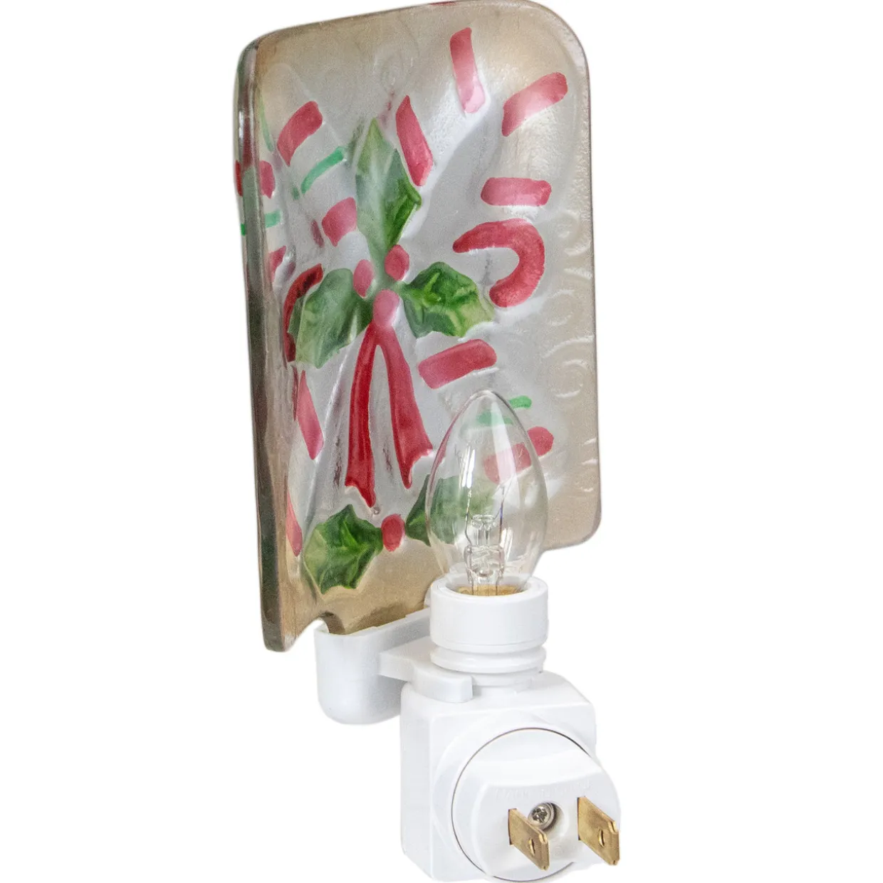 6" White and Red Candy Canes Glass Christmas Night Light