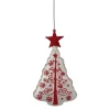 6" White and Red Christmas Tree Glass Ornament