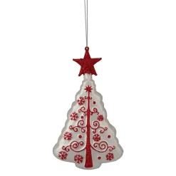 6" White and Red Christmas Tree Glass Ornament