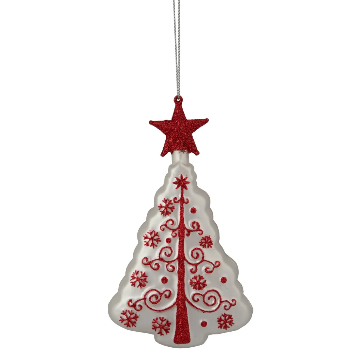 6" White and Red Christmas Tree Glass Ornament