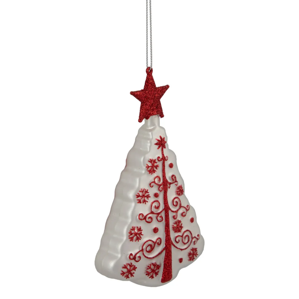 6" White and Red Christmas Tree Glass Ornament