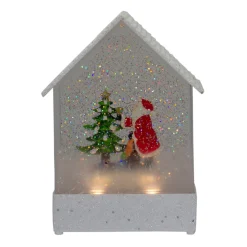 8.25" White and Red House Shaped Christmas Snow Globe