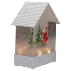 8.25" White and Red House Shaped Christmas Snow Globe