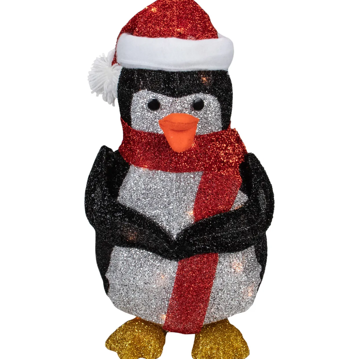 19.5" White and Red Lighted Penguin with Santa Hat Outdoor Christmas Decoration