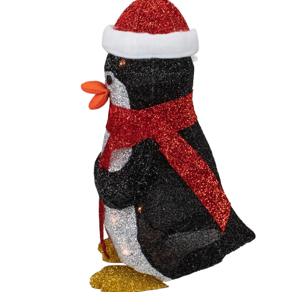 19.5" White and Red Lighted Penguin with Santa Hat Outdoor Christmas Decoration