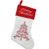 15.5" White and Red Merry Christmas Stocking with Cuff