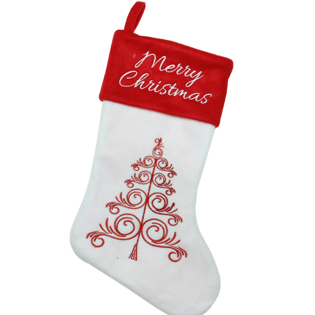 15.5" White and Red Merry Christmas Stocking with Cuff