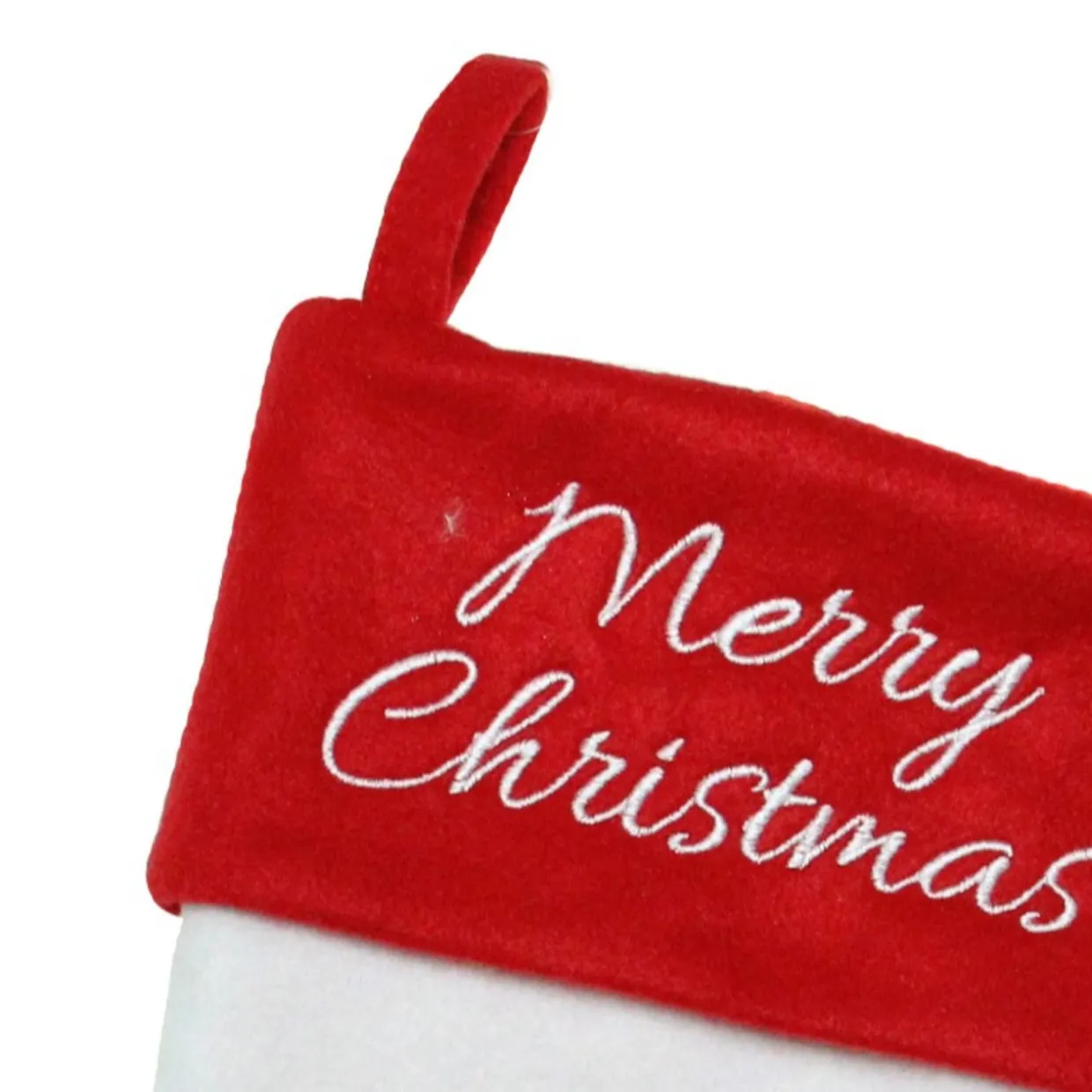 15.5" White and Red Merry Christmas Stocking with Cuff