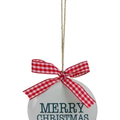 4.5" White and Red Merry Christmas Ornament with a Bow