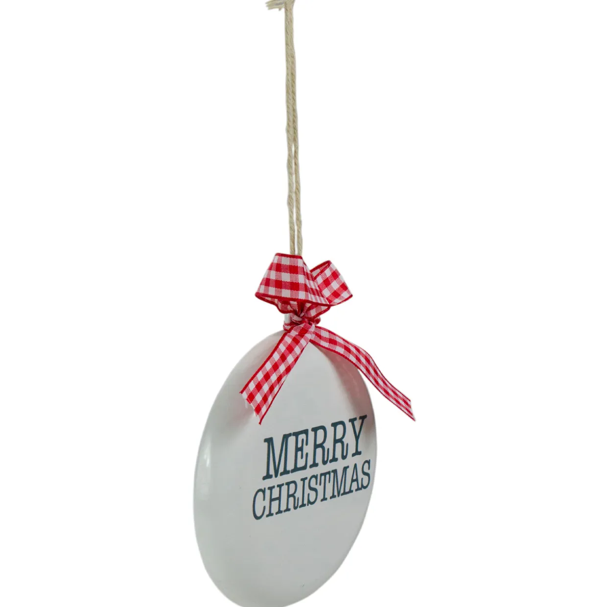 4.5" White and Red Merry Christmas Ornament with a Bow