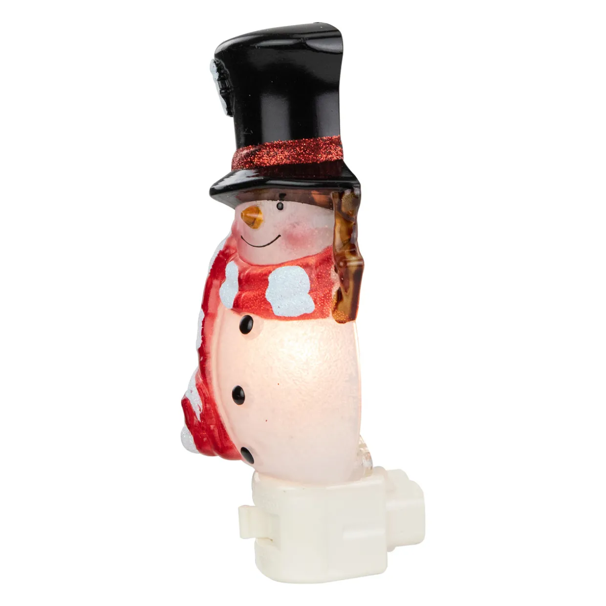 6.5" White and Red Snowman in Black Top Hat Christmas Night Light