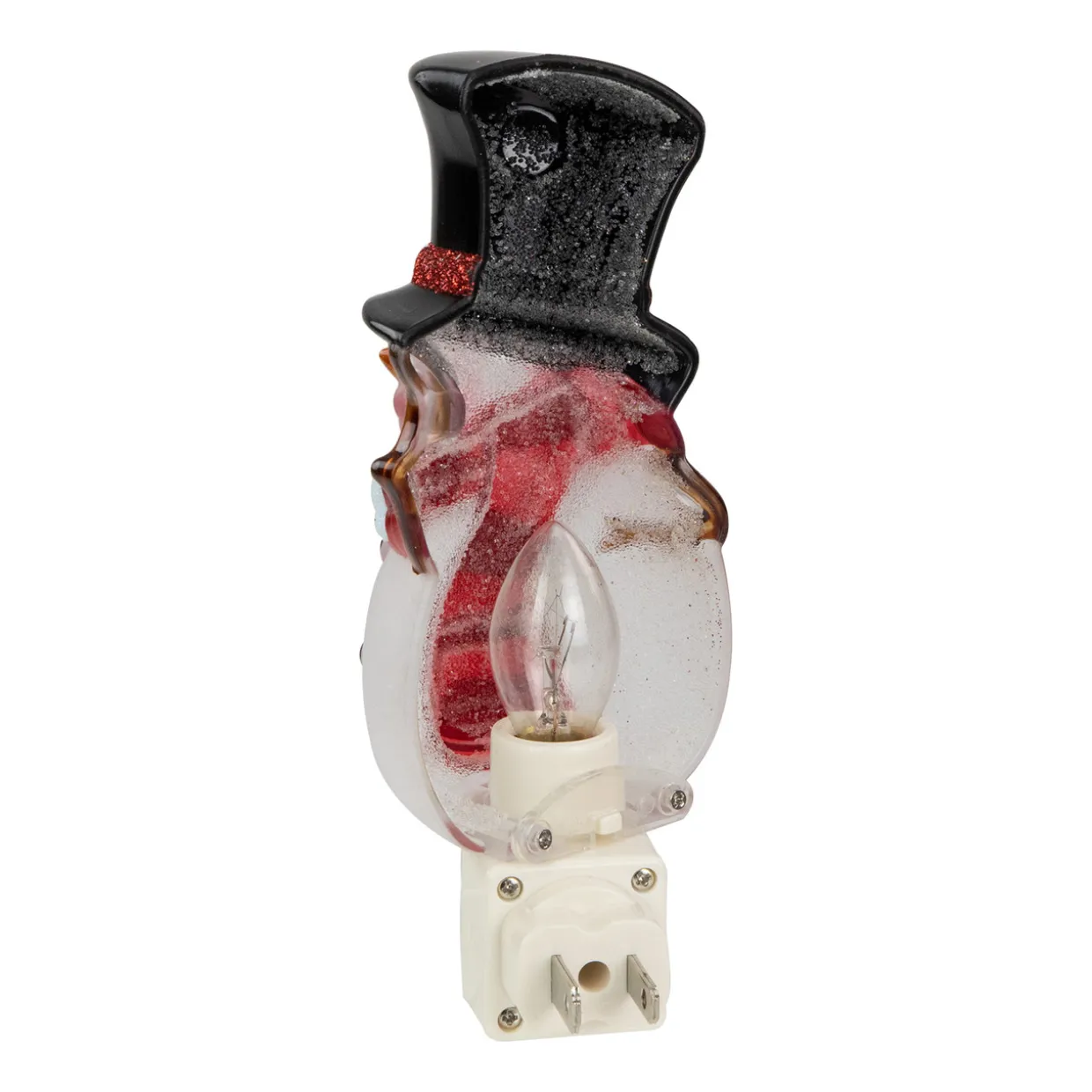 6.5" White and Red Snowman in Black Top Hat Christmas Night Light