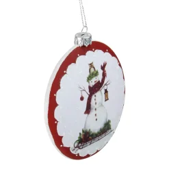 4" White and Red Snowman on Sled Christmas Ornament
