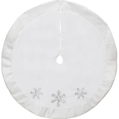 48" White and Silver Embroidered Sequin Snowflakes Tree Skirt