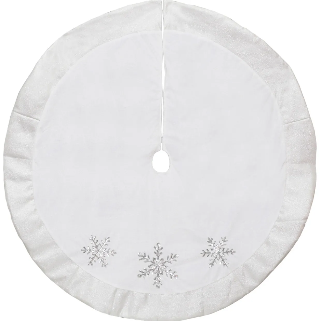 48" White and Silver Embroidered Sequin Snowflakes Tree Skirt