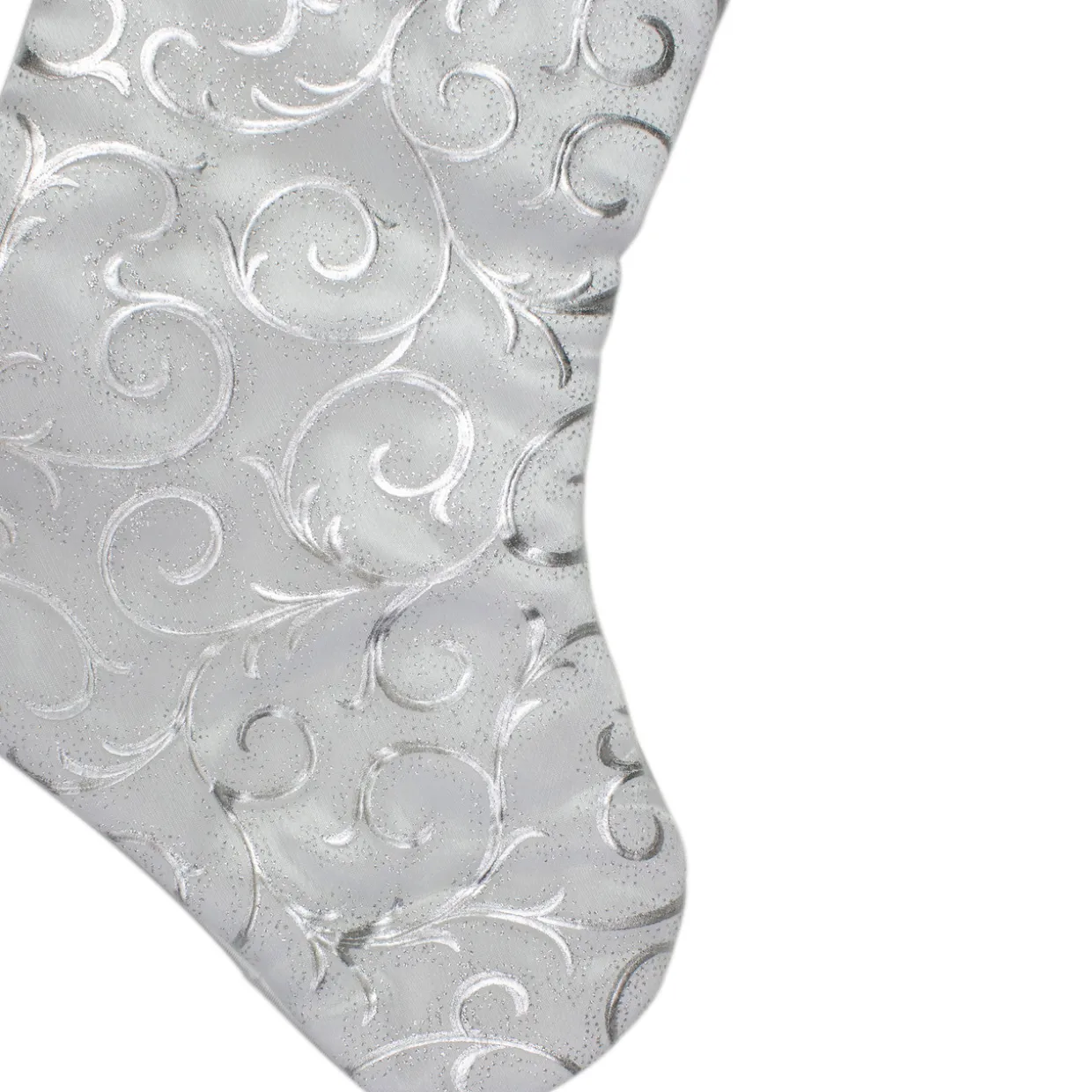 19” White and Silver Filigree Christmas Stocking with Bows