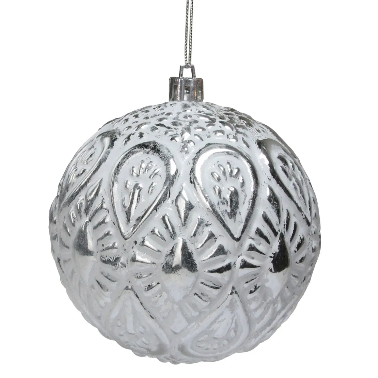 3.5" White and Silver Floral Distressed Christmas Ball Ornament