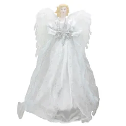 22" White and Silver Glitter Angel with Star Hanging Christmas Decoration