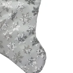 19 White and Silver Sequin Snowflake Christmas Stocking