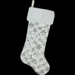 19 White and Silver Sequin Snowflake Christmas Stocking