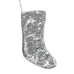 17.5" White and Silver Sequins Hanging Christmas Stocking